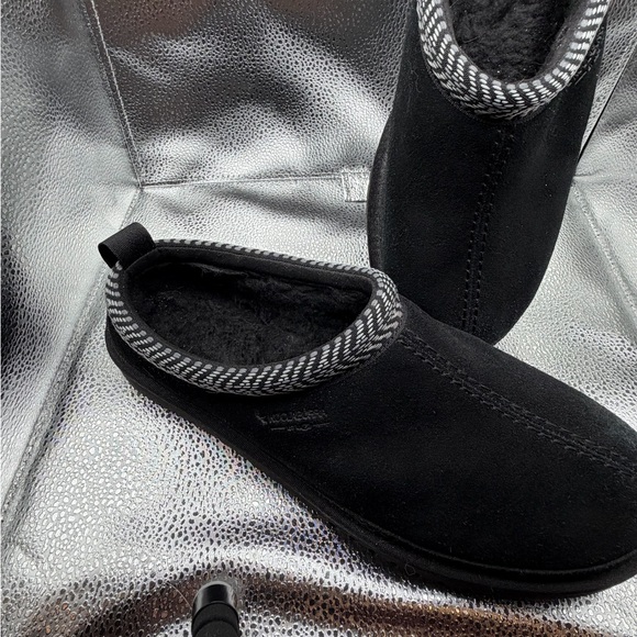 Koolaburra Black Suede Slippers with Patterned Trim - Picture 1 of 5